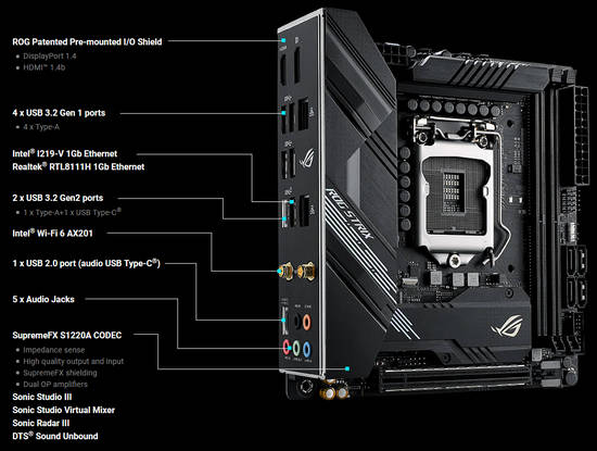 ASUS ROG-STRIX-H470-I-GAMING�ROG STRIX H470-I GAMING Intel 10th LGA1200 Mini-ITX Motherboard